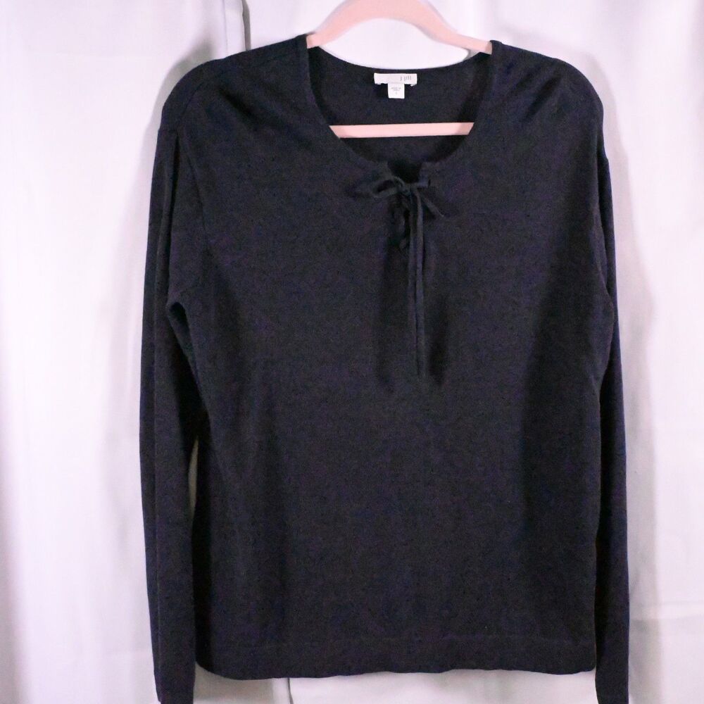 J Jill Gray Lace-Up‎ Round Neck Cotton Modal Sweater Women's Small